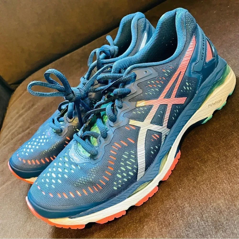 Asics GEL Kayano 23 Dark Navy Orange Turquoise running shoes 8 US 39.5 EUR
